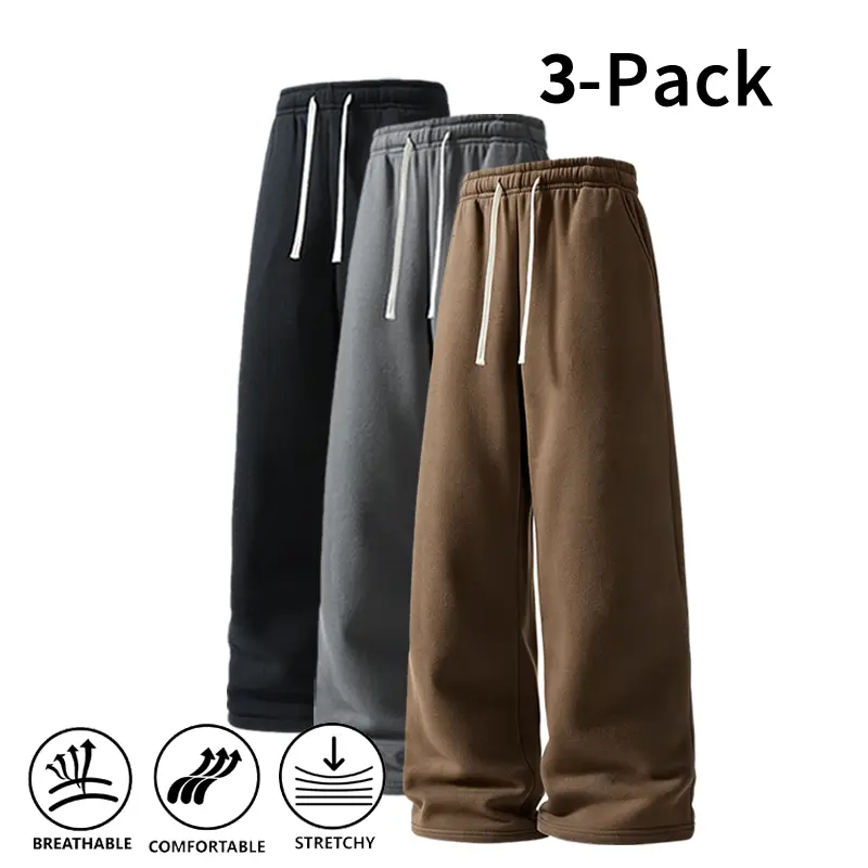 Men’s 3-Pack Fall/Winter Sweatpants — Soft Touch, Stretch, Breathable, Comfortable, Drawstring, Wide Leg, Casual Everyday Workout Pants trouser versatile