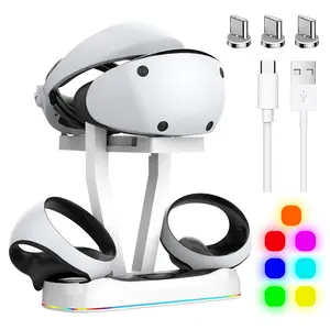 PS VR2 Fast Charging Station,Dual Charger Dock for PS5 VR2 Sense Controller with RGB Light & Magnetic Interface,PS VR 2 Headset Storage Stand Mount