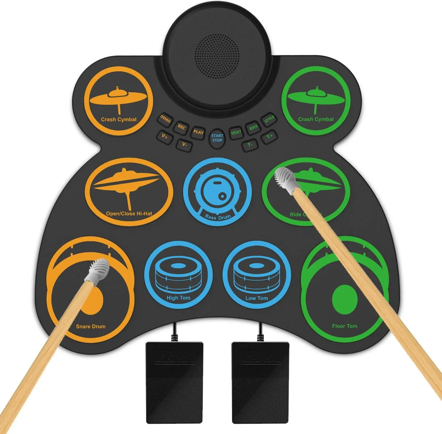 Electric Drum Set,  Drum Practice Pad - with Speaker &  Support Dtx Gaming. Roll-Up E Drum Kit For  And Adults (polychromatic)