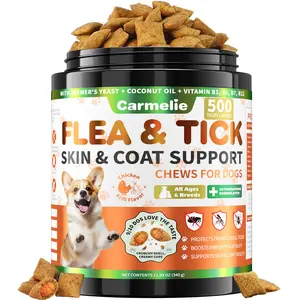 #SummerWins #DealsForYouDays Carmelie Flea & Tick Support for Dogs Chewables, 500 Crunchy & Savory Treats with Multivitamins - Supports Skin & Coat - Tasty Chicken & Krill Flavor for All Breeds & Ages