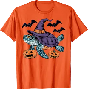 Pumpkin Bat Witch Costume Sea Turtle Halloween T-Shirt - 96B0D9CM2W78