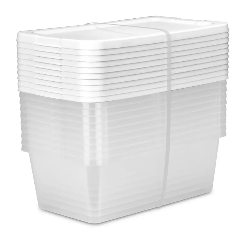 Sterilite 6 Quart Small Storage Bins – Set of 10 | Clear Plastic Containers with Snap-On Lids | White