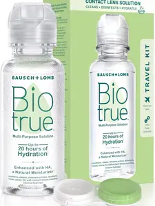 Biotrue Contact Solution, Multi-Purpose Solution with Lens Case, Cleans, Conditions, Hydrates, Disinfects, Removes Protein, Dirt & Debris, Contact Lens Cleaner & Storage, 2 Fl Oz (Pack of 1)