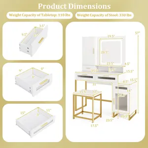 COSTWAY - Makeup Vanity Desk Dressing Table and Stool Set with Lighted Mirror-White
