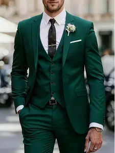 Men's 3pcs Slim-Fit Black Suit Set - Full Wedding & Business Formal Attire with Vest, Pants & Tie | Tailored Tuxedo-like Outfit for Weddings, Work, Prom, Gala | All-Season Luxury Suit Collection