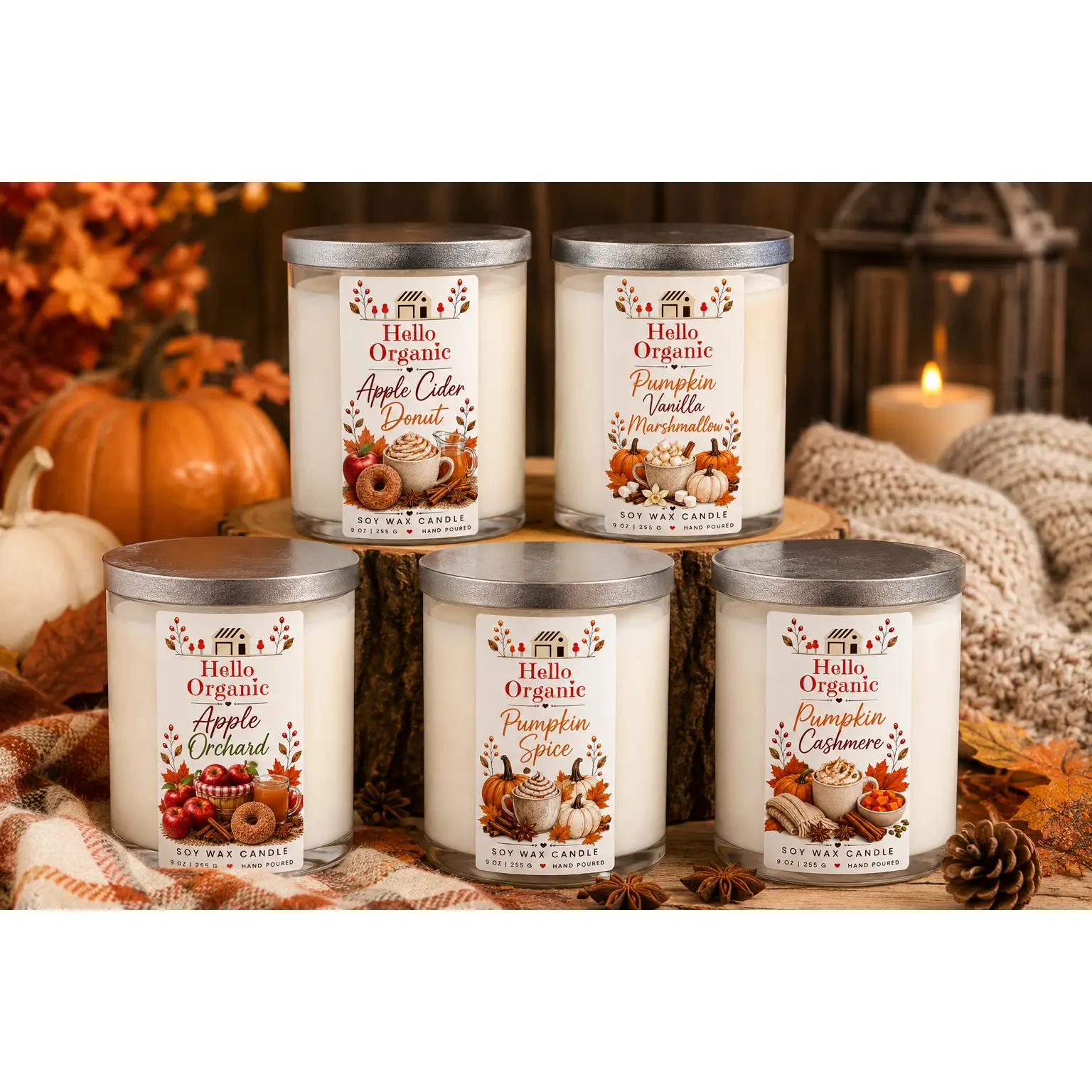 Hello Organic CHOOSE SCENT Fall Scented Hand-Poured Non-Toxic Soy Wax Candle - 9 oz