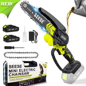 SEESE Brushless Mini ChainSaw Oil System- Portable Electric Cordless Saw for Wood Cutting, Batteries (2000mAh) ,Pruning, Gardening, Camping - Suitable for Seniors, Women Holiday gifts
