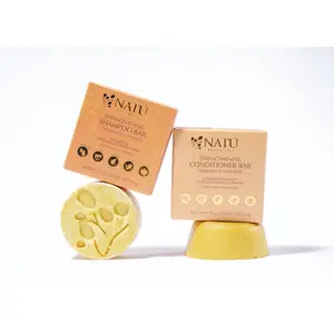 Strengthening Shampoo Bar & Conditioner Bar by Natu Botanicals - Turmeric & Lavender - Eco-Friendly, Clarifying, Moisturizing, Soft & Shiny Hair - Non-Stripping, Plant-Powered - 2.3 oz Each
