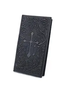 Genuine Leather Vintage Plants & Cross Pattern Crafted Long Wallet, Women's Cowgirl Bifold Wallet, Multi Card Slots Organized Coin Wallet, Casual Trendy Wallet for Daily Use, Wallets for Women, Vintage Style Wallet