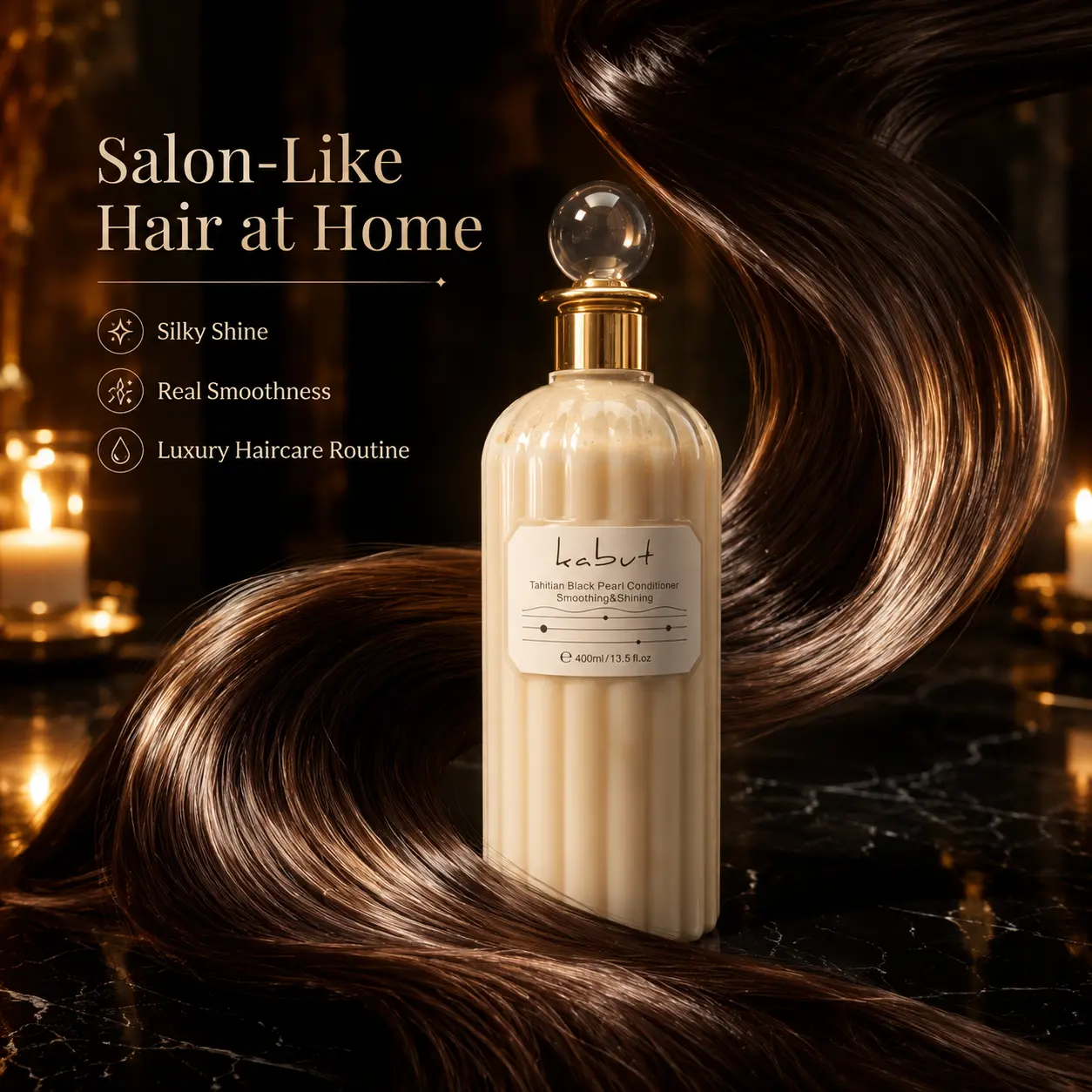 Kabut Tahitian Black Pearl Smoothing Shine Hair Conditioner - 400ml Gentle Creamy Texture with Delicate Fragrance for All Hair Types
