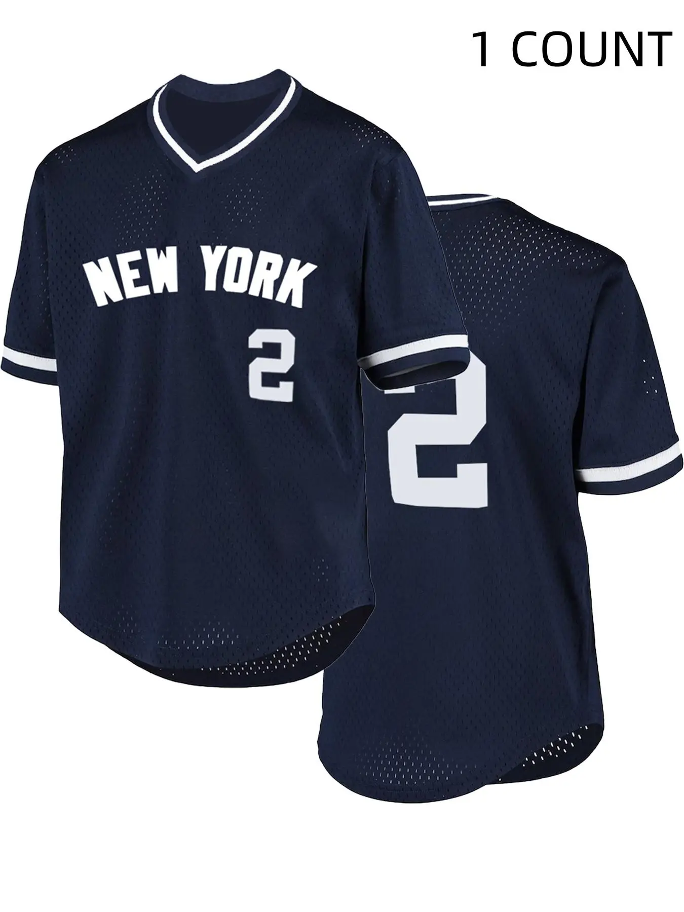 Men's Letter & Number Embroidered Striped-Trim Baseball Jersey, Breathable V-Neck Short-Sleeve Sports Shirt for Training and Competition, Athletic Tops
