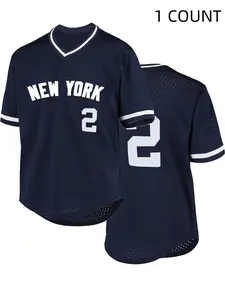 Men's Letter & Number Embroidery Striped Trim Baseball Jersey, Breathable V Neck Short Sleeve Top for Training & Competition, Baseball Clothing for Men