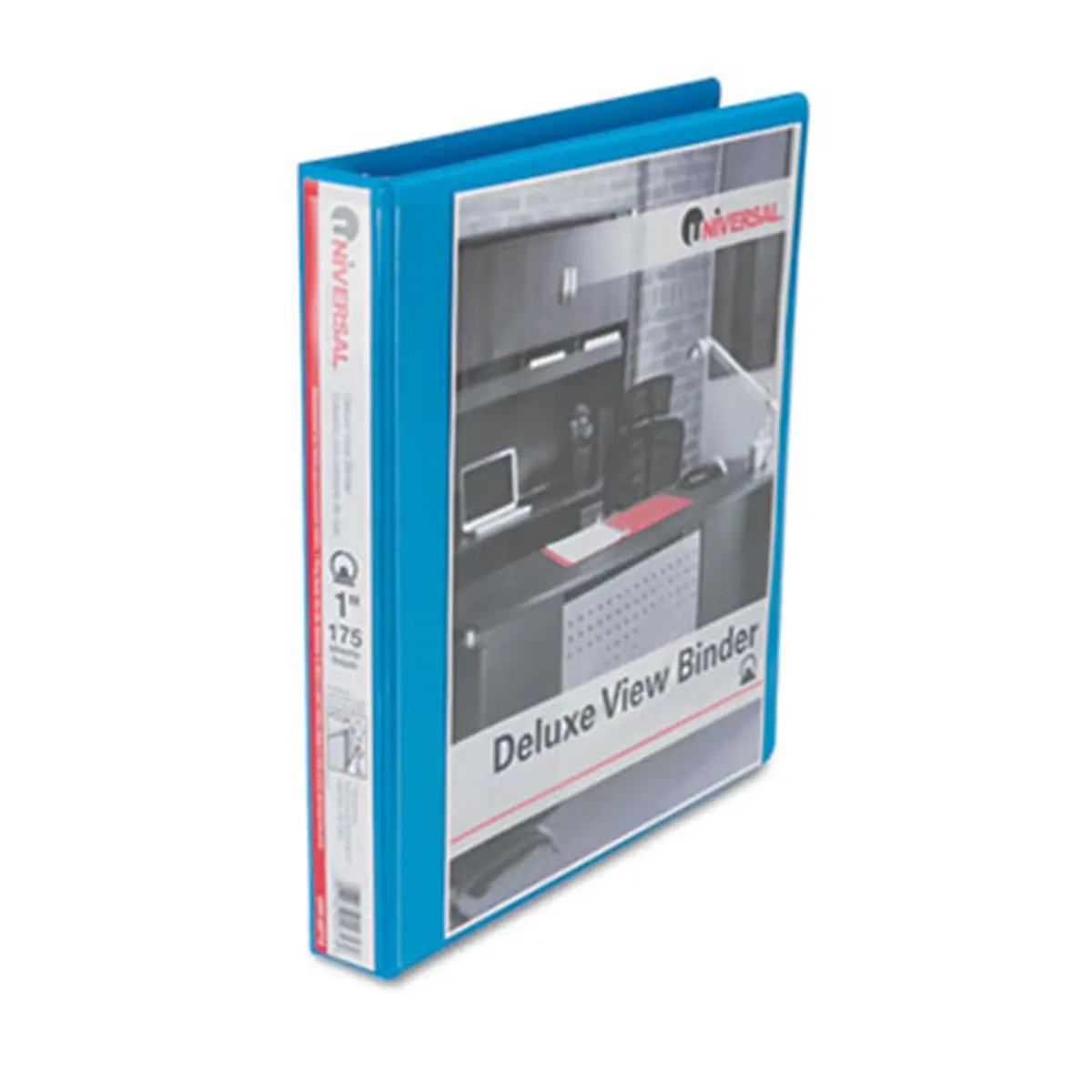 Universal Deluxe 20713 Round Ring Binder, 1'' Capacity, Transparent Vinyl Cover, See-Through Design, Reversible Spine, Holds 175 Sheets, Light Blue (Office Stationery & Supplies)