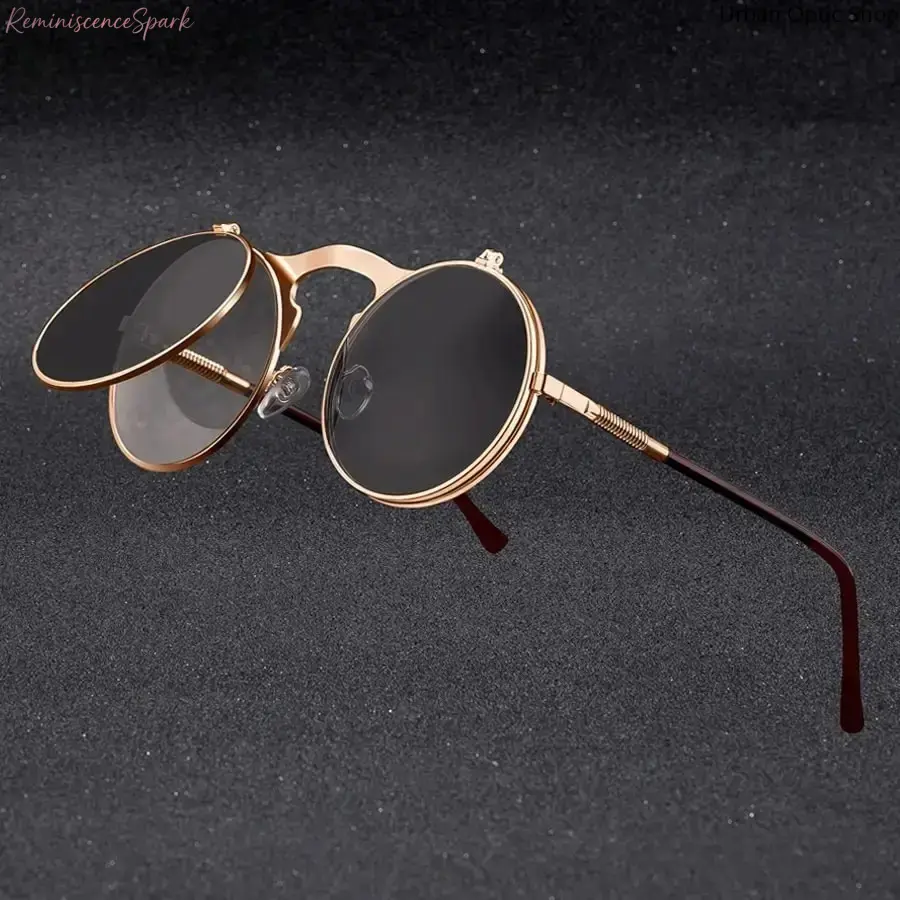 Unisex Classic Retro Steampunk Flip-Up Bell Glasses for Adults - Round, Lightweight Metal Frame, UV-Blocking Lenses, Steampunk Aesthetic Accessories for Casual Outings, Cycling (Sports & Outdoor Gear)