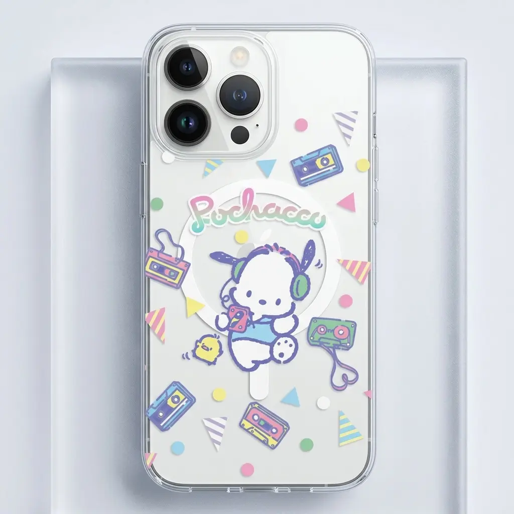 Pochacco Clear Case for iPhone 11-17 Pro Max, Retro Cassette Tape Y2K Music Headphones Transparent Shockproof Cover, MagSafe Compatible with iPhone 11 12 13 14 15 16 17 Air Series, Slim Shockproof Protective Case, Gift for her