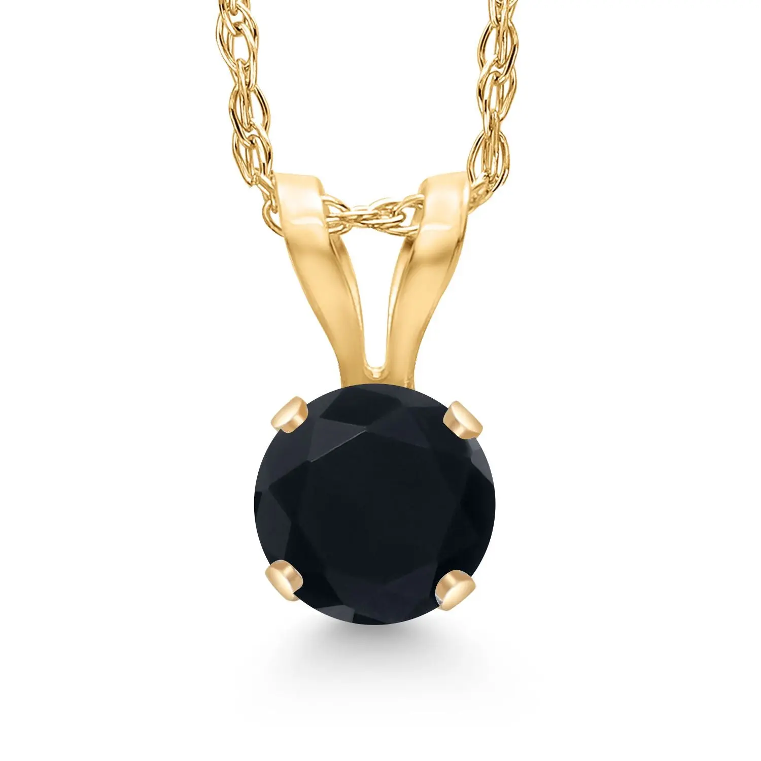 14K Yellow Gold Black Onyx Pendant Necklace for Women | 0.22 Cttw | Gemstone December Birthstone | Round 4MM | With 18 Inch Chain