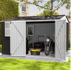 DWVO Large Metal Outdoor Storage Shed with Window, Lockable Tool Sheds