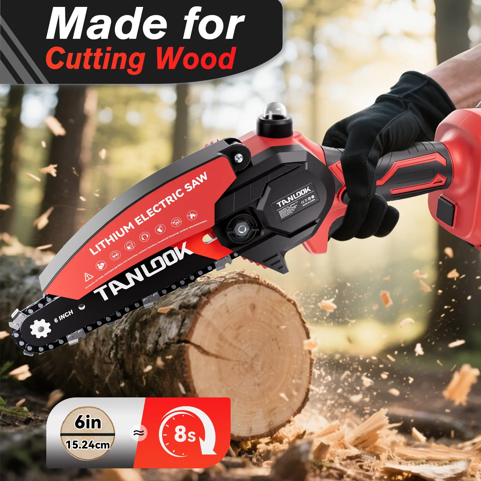 TANLOOK 21V Battery Powered Chainsaw, 6-Inch Cordless Lightweight Handheld Electric Chain Saw with 2 Batteries & Security Lock, Efficient Tool Kit for Homeowners Wood Cutting Tree Trimming, Lightweight Chain Saw