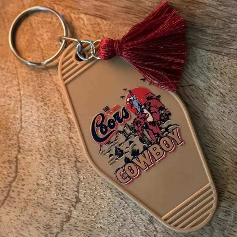 Coors Cowboy Motel Style Keychains with Red Tassel and Classic Logo Design