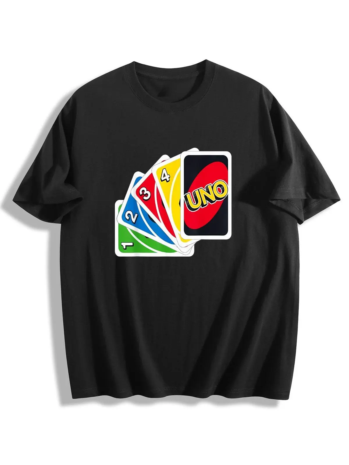 Premium 100% cotton casual tee featuring iconic UNO colorful playing cards print. Perfect for game nights, family gatherings, board game lovers and casual everyday streetwear