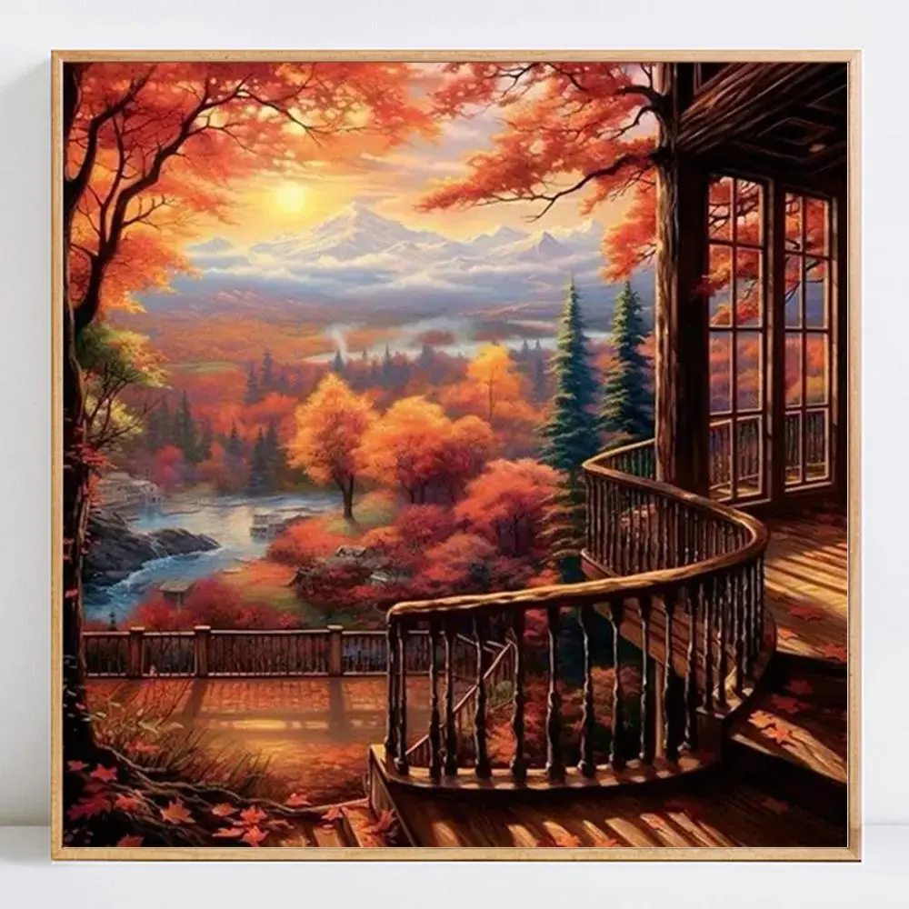 Autumn Sunset Pattern DIY Diamond Arts Colorful Painting Kit without Frame, 5D Diamond Decorative Painting Kit for Beginners, DIY Wall Art Decoration for Home Diamond Painting Kits Handicraft