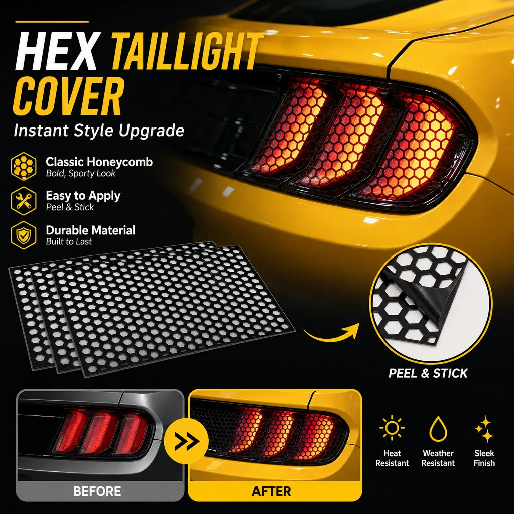 2PCS Hex Rear Light Stickers for Cars/SUVs - Honeycomb Cover Film, DIY Friendly Peel & Stick Easy-Cut Tint Decal, Customize Look Sporty Exterior Upgrade Accessory