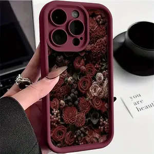 Phone Case: 1 Red Rose Bush Pattern High-edge Phone Case, Suitable for iphone iPhone 11, 12, 13, 14, 15, 16, iPhone 16, 15, 14, 13, 12, 11 Pro Max Phone Cases. Suitable as a Birthday Gift for Girlfriend, Boyfriend