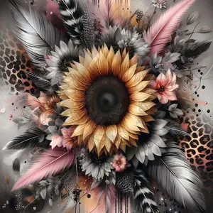 5D DIY Full Drill Round Diamond Painting, Diamond Painting Kits - Diamond Art Painting Kit Sunflower, Feather, Canvas - DIY Decorative Painting, Home Wall Decoration, Perfect for Halloween, Christmas, Birthday Gifts