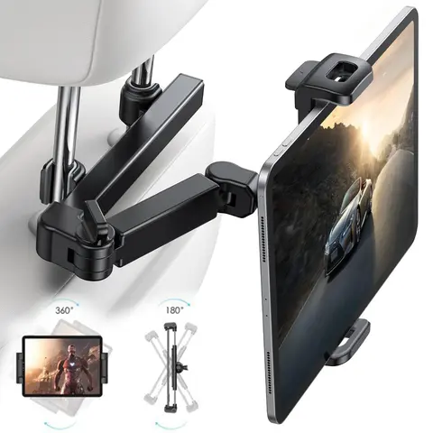 Car Headrest Tablet Holder, Extension Arm Adjustable Tablet Car Mount for Back Seat, Road Trip Essentials for Kids, for 4.7-12.8" Tablet Like iPad Pro, Air, Mini, Galaxy, Fire