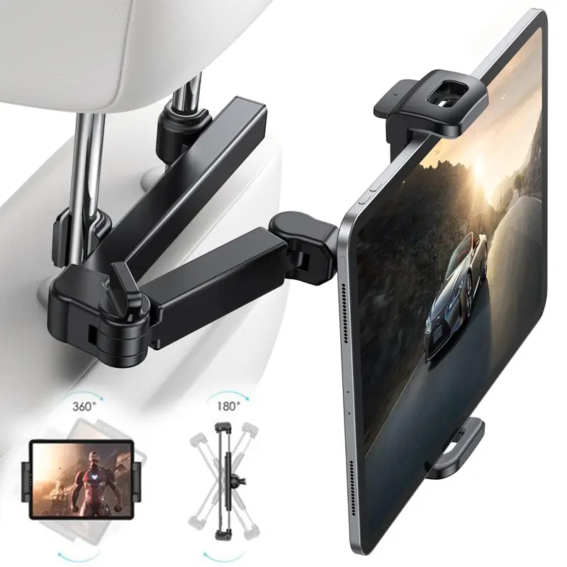 Car Headrest Tablet Holder, Extension Arm Adjustable Tablet Car Mount for Back Seat, Road Trip Essentials for Kids, for 4.7-12.8" Tablet Like iPad Pro, Air, Mini, Galaxy, Fire