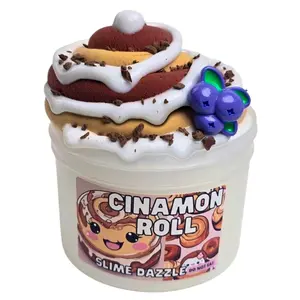 Cinnamon Roll DIY Butter Slime – 10 Fl Oz Total Ice Glazed Cinnamon Rolls Scented Slime with Cinnamon Roll Clay Piece, Crumbly Sprinkles & Blueberry Charm – Beginner Friendly