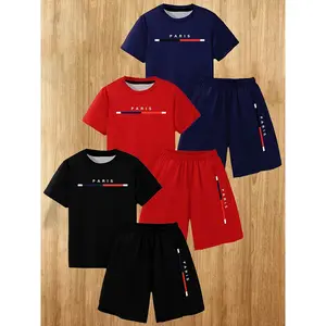 6-Piece Boys'Set 3D Printed Casual Pullover Short Sleeve Shorts T-Shirt Shirt, Boys T-Shirt Shorts Set  Gifts  Gifts