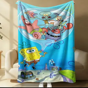 SpongeBob SquarePants Pattern Throw Blanket, Suitable for Bed Sofa Car Room Decoration, Perfect Gift, Single-Sided Printed Blanket, All-Season Use