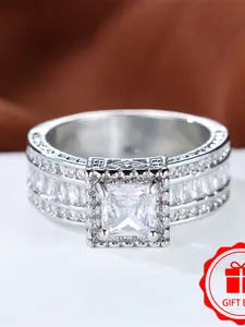 Geometric  Luxury  Band Ring  Artificial Gemstone Ring Synthetic Zirconia Inlay Luxury Exquisite Elegant Retro Mysterious Fashion Stackable Design Engagement Ring Daily Wear Jewelry Accessory for All Seasons for Women & Girls