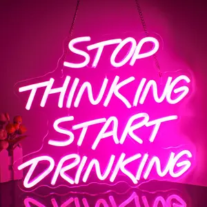 Stop Thinking Start Drinking Neon Sign, LED Neon Lights, Neon Lamps, USB Powered Neon Light, Decorative LED Lamp for Bars, Drink Shops, Clubs, Craft Beer Pubs, Bistros, Grills, Led Signs