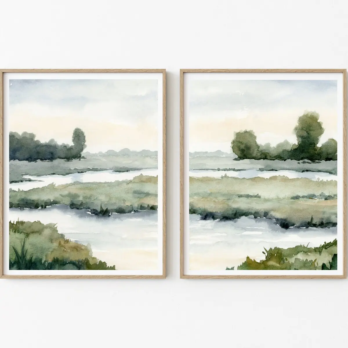 Set of 2 Marsh Landscape Wall Art Prints, Blue Green Low Country South Carolina Watercolor Decor, Large Coastal Poster Set, 5 Size, 8x12 to 27x40 inch, Room Decor, Unframed