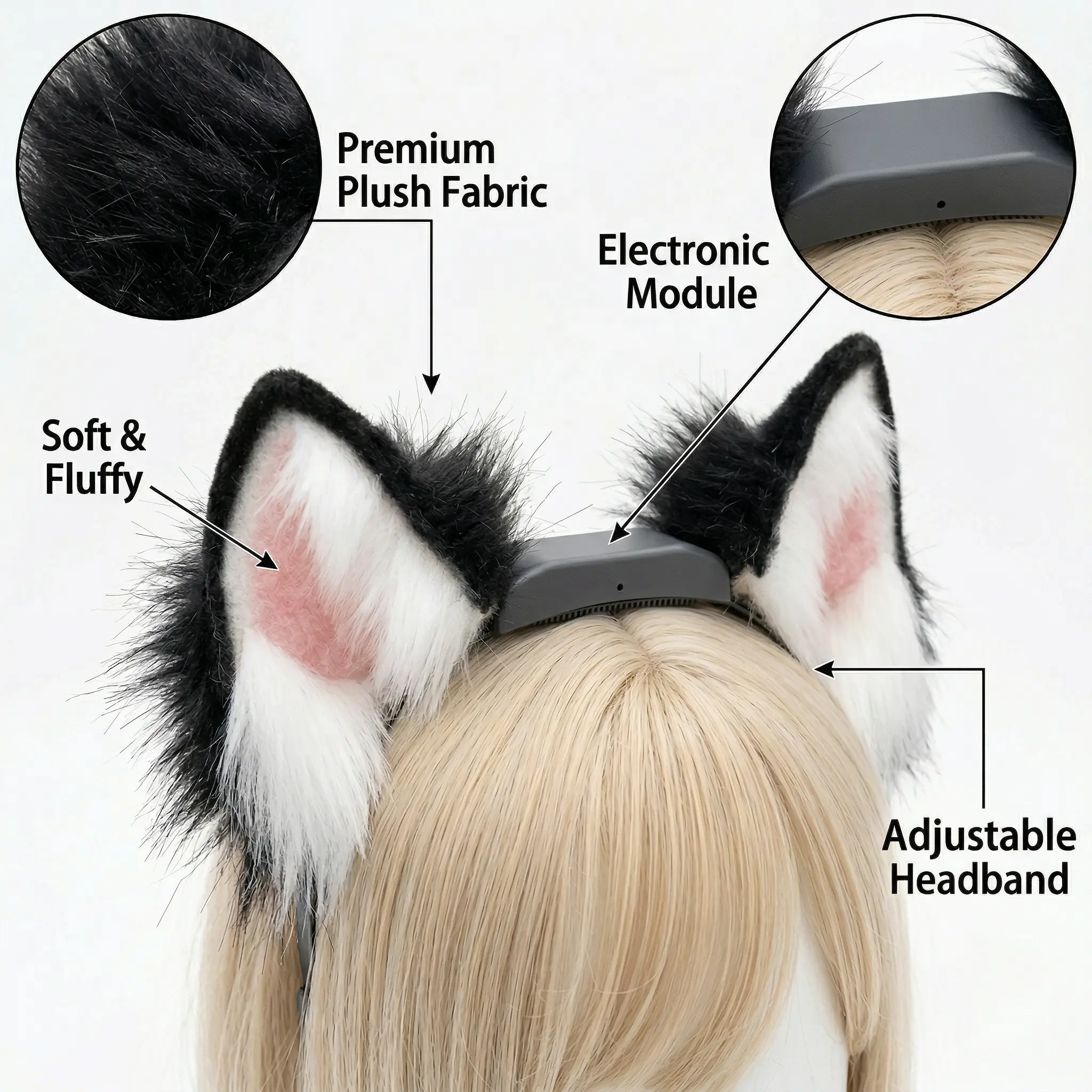 LED Cat Ears Headband Lace Unisex Party cosplay accessories 4 pcs LED Cat Ears Headband - Light Up Rave Festival Accessory  main image 4