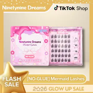 Ninetynine Dreams [NO GLUE] Mermaid Self-Adhesive Press-On Lashes | Self-Adhesive Ultra-Thin Band, 9-13mm, C++ Curl Spiky Anime Manhua Style, Natural DIY Clusters — Beginner Friendly Trendy Must-Have Makeup Costmetics False Eyelashes