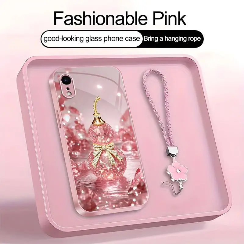 Suitable for [iPhone Xr] high-end phone case，a beautiful four-leaf clover lanyard is included,printed case, no glitter，high-end crystal clear gourd, bringing you good luck，a variety of colors are available for you to choose from YM99