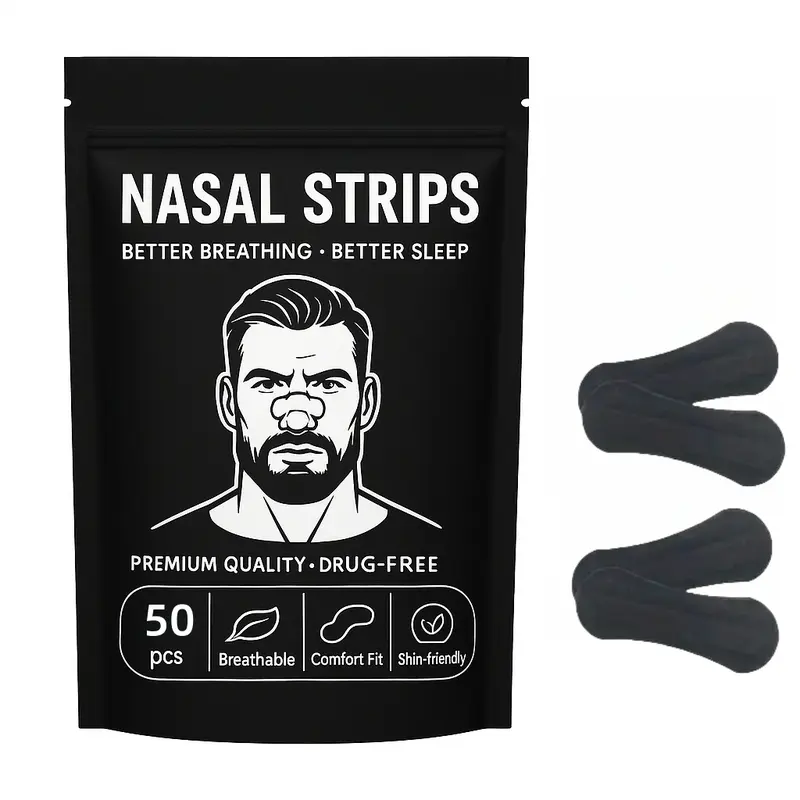 50pcs Nasal Strips for Sports & Sleep, Breathable Hypoallergenic Snore Prevention, Enhanced Wide-Style Adhesive for All Users