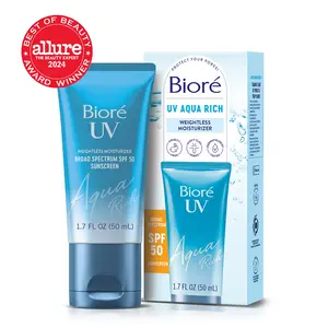 Bioré Skincare UV Aqua Rich Facial Moisturizer + SPF 50 Sunscreen + Primer, Hyaluronic Acid, Lightweight & Moisturizing Cream, No White Cast, 1 Pack
