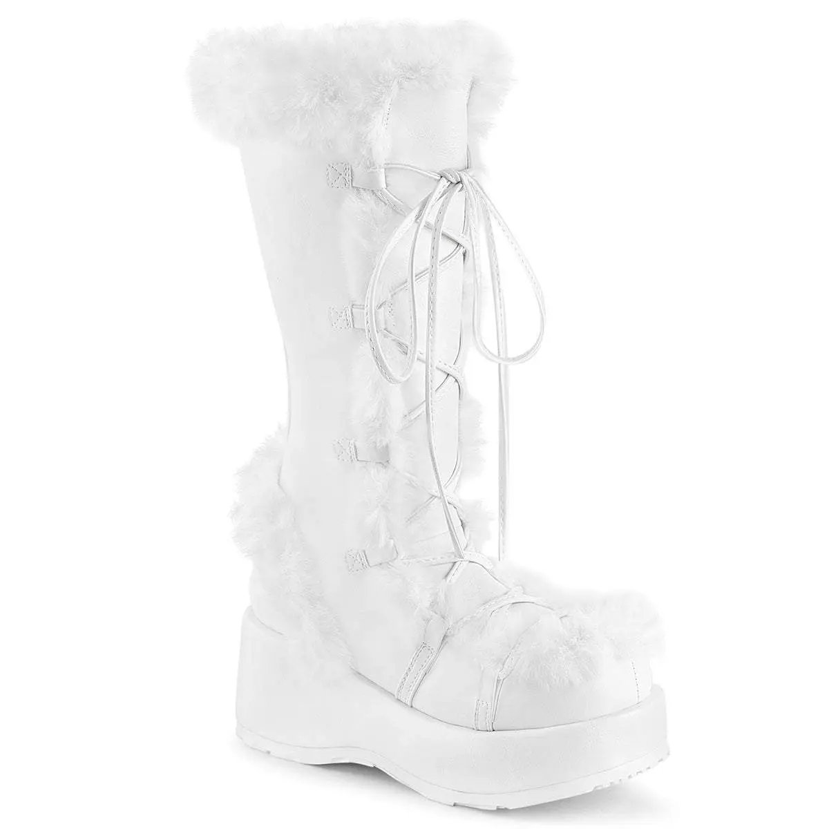 Demonia Cubby-311 White Vegan Leather Knee-high Boots