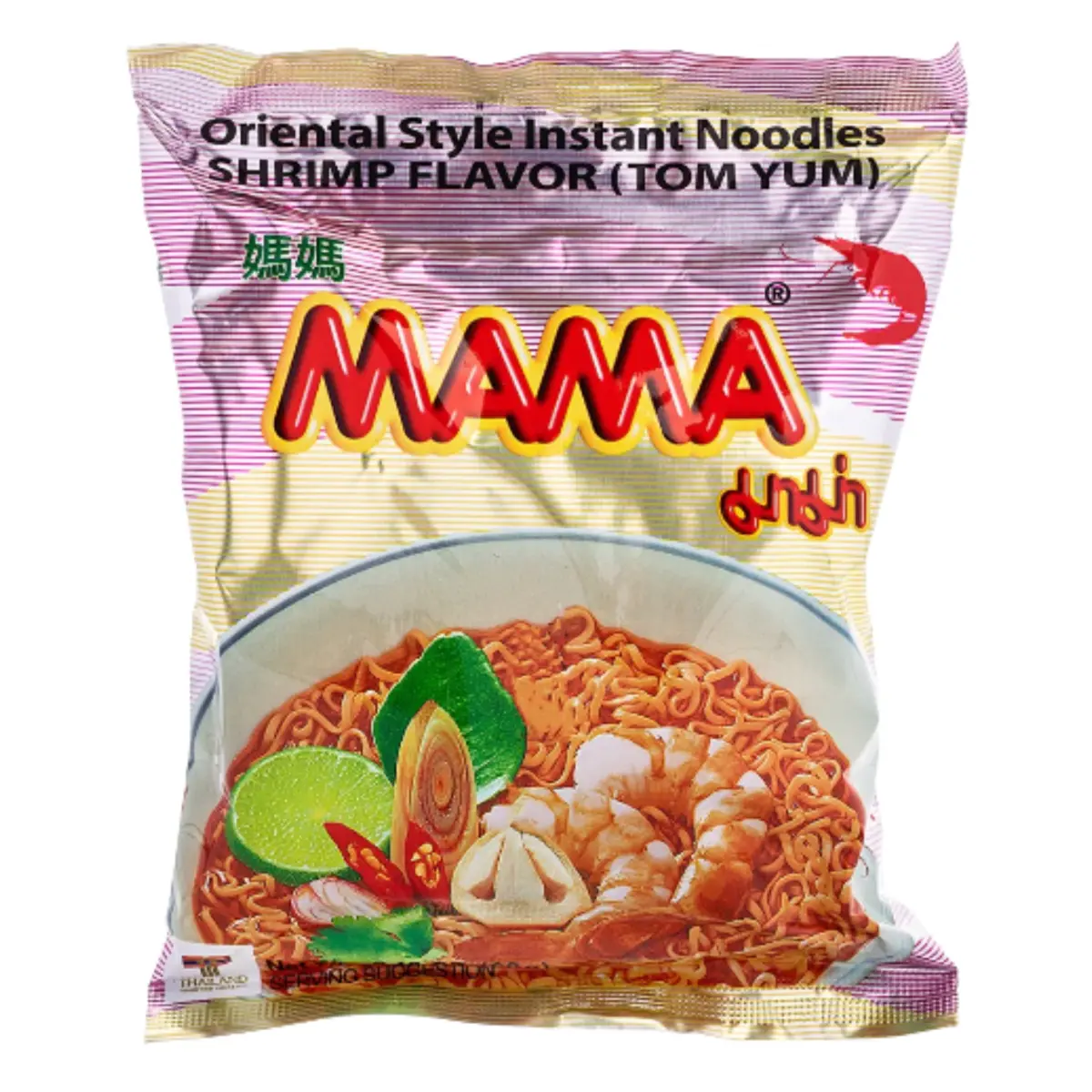 Mama Spicy Chili Tom Yum Shrimp Instant Noodles - Salt-Infused Ambient Pantry Food with Modified Tapioca Starch