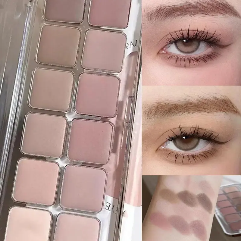 12 Color Eyeshadow Palette, Waterproof Sweatproof Matte Finish, Milk Tea Tone Natural Look, Daily Makeup Essential, Beauty Eyeshadows, Eye Makeup Products