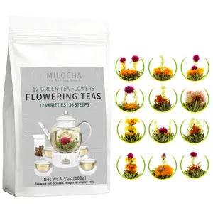 Blooming Tea Flowers - 12 Unique Varieties of Fresh Blooming Tea Flowers - Hand-Tied Natural Green Tea Leaves & Edible Flowers - 12-Pack Gift Canister - 36 Steeps, Makes 250 Cups