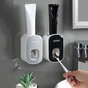 Ecoco Automatic Toothpaste Dispenser, Bathroom Nail-Free Wall Mount, Dual Position Lazy Automatic Toothpaste Squeezer, Toothbrush Holders, 1pcs