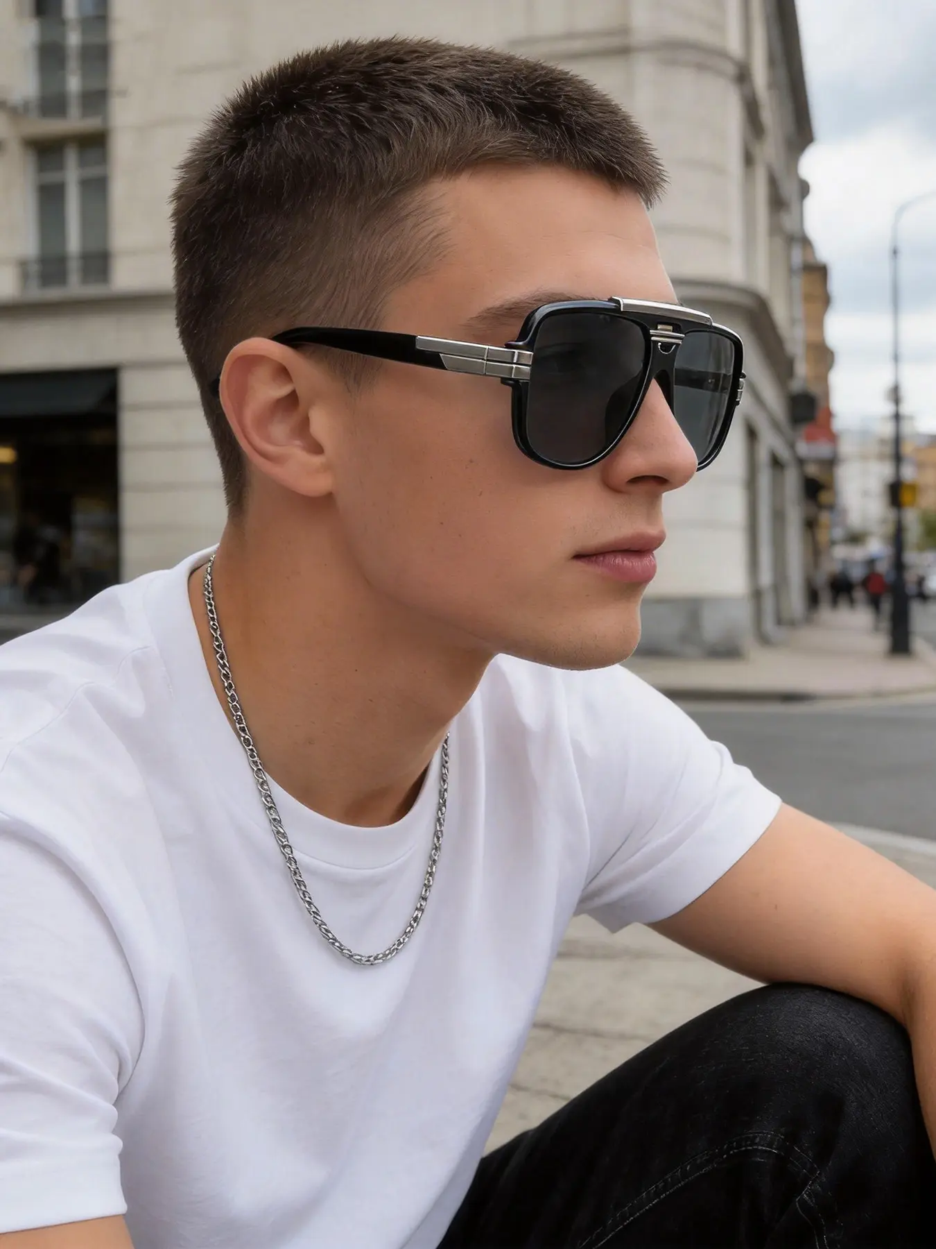 Vintage oversized Square Frame Street Style Trendy Casual Fashionable Sunglasses with double-bridge design and UV400 protection, unisex style, Trendy streetwear sunglasses, Trendy beach eyewear, ideal for travel, beach, driving, parties