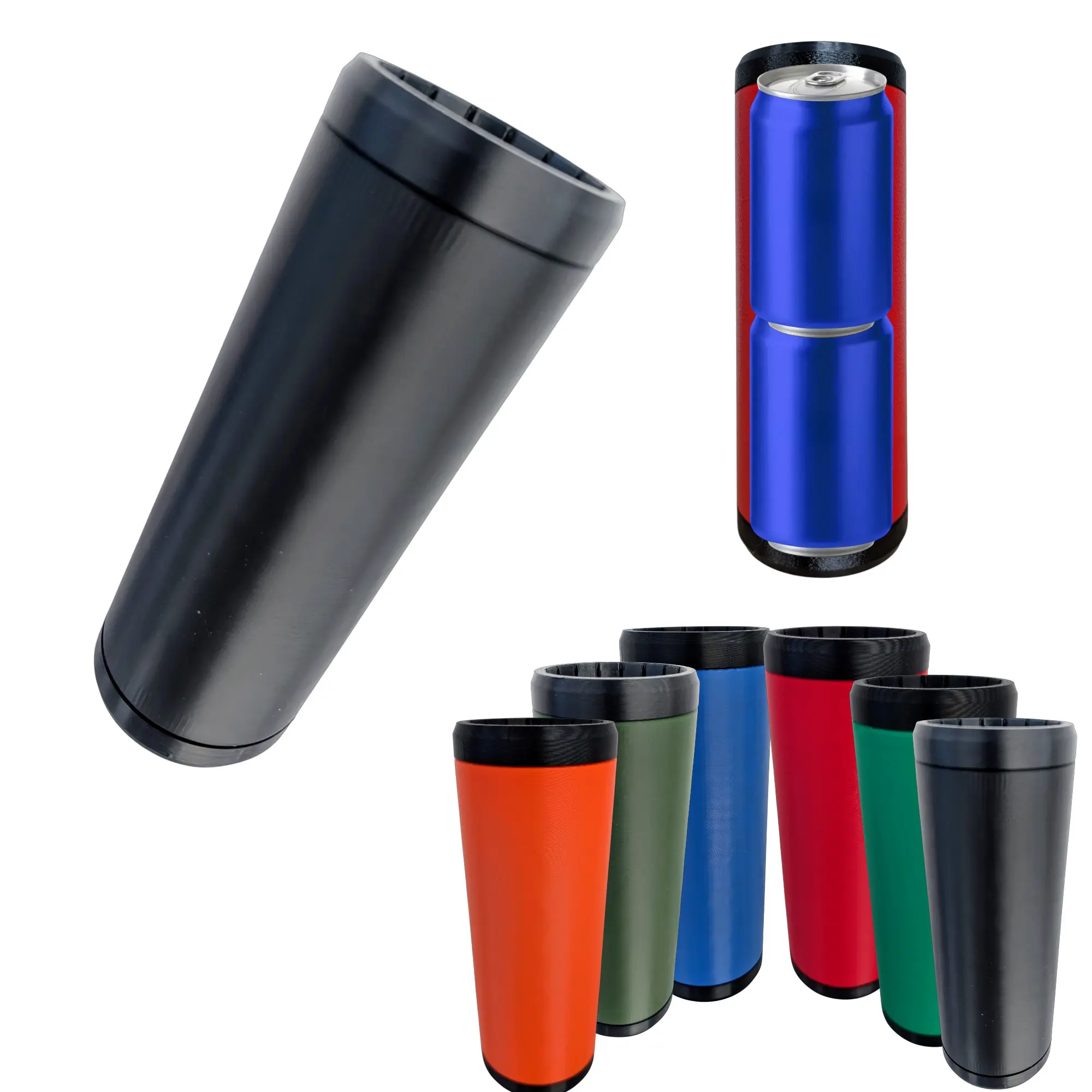 Tactical Reload Can Cozie - Double Stacked 12oz 3D Printed Dual Drink Holder - Quick Swap Top Load No Dent Protection Sleeve for Beer Soda Tailgating Camping BBQ Festivals Parties Groomsmen Gift Outdoor Gear Accessory - Holds 2 Cans - Made in USA