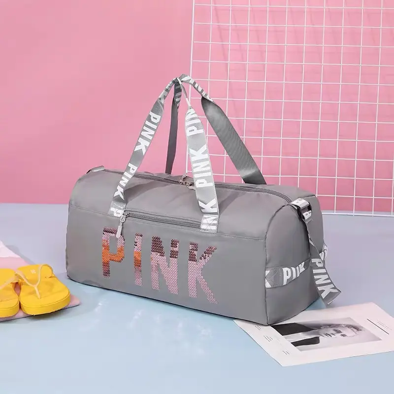 Women's Sporty Chic Pink Letter Print Gym Bag - Large Capacity, Lightweight, Multifunctional with Shoe Compartment, Crossbody/Shoulder Tote, Travel Bag for Women, Gym & Travel Use, Bags For Women