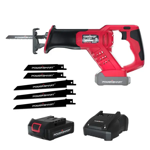 POWERSMART Cordless Reciprocating Saw with 20V 2.0Ah Battery and Charger for Wood, Metal PVC Cutting, Compact Design, High Performance, Tool-Free Adjustment, Quick Blade Change PS76415A